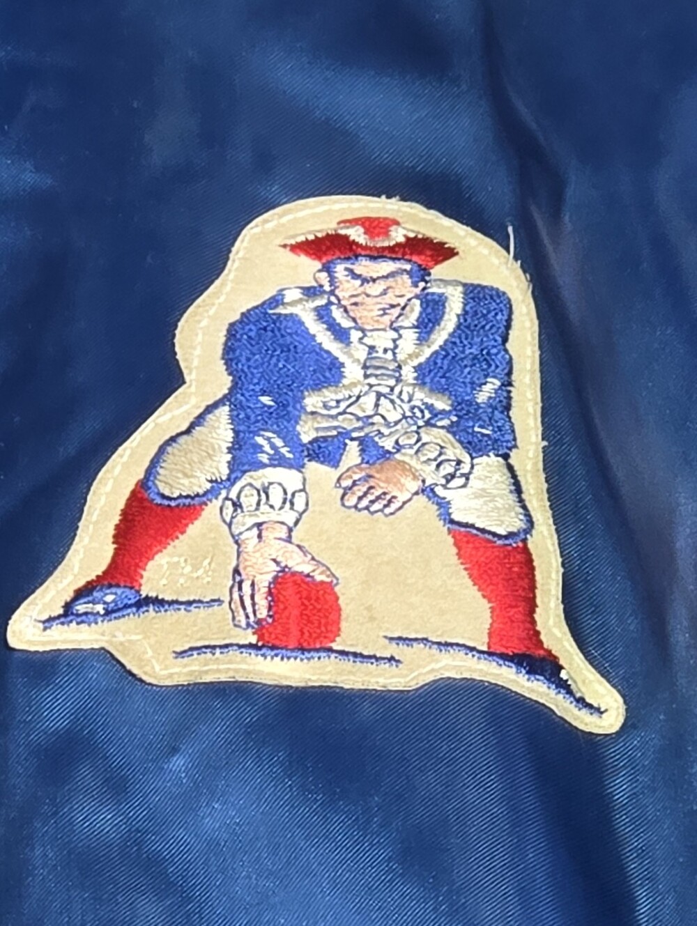 Vintage 80s Chalk Line New England Patriots Pat Patriot Satin Jacket Blue XL USA